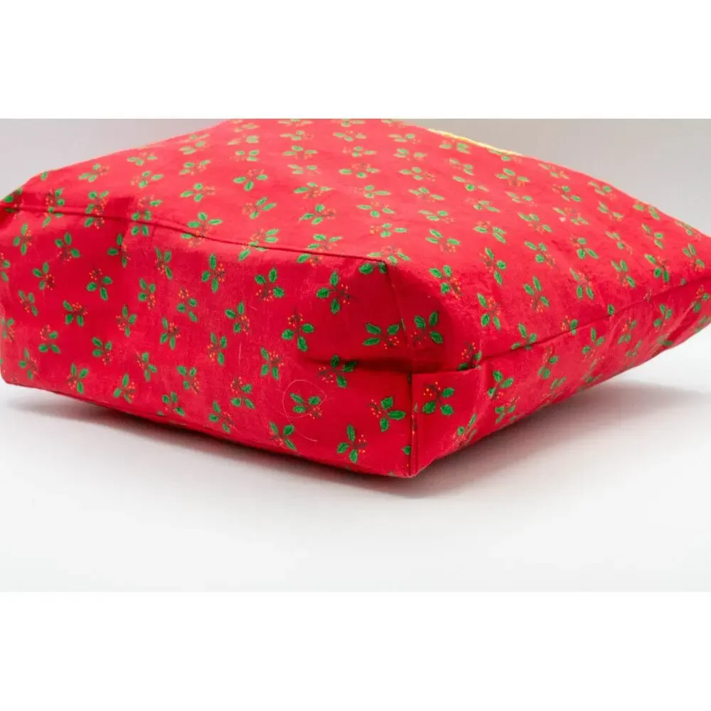 Handmade Red Tote Bag Colorful Christmas Patchwork Shoulder Bag Festive Work Bag
